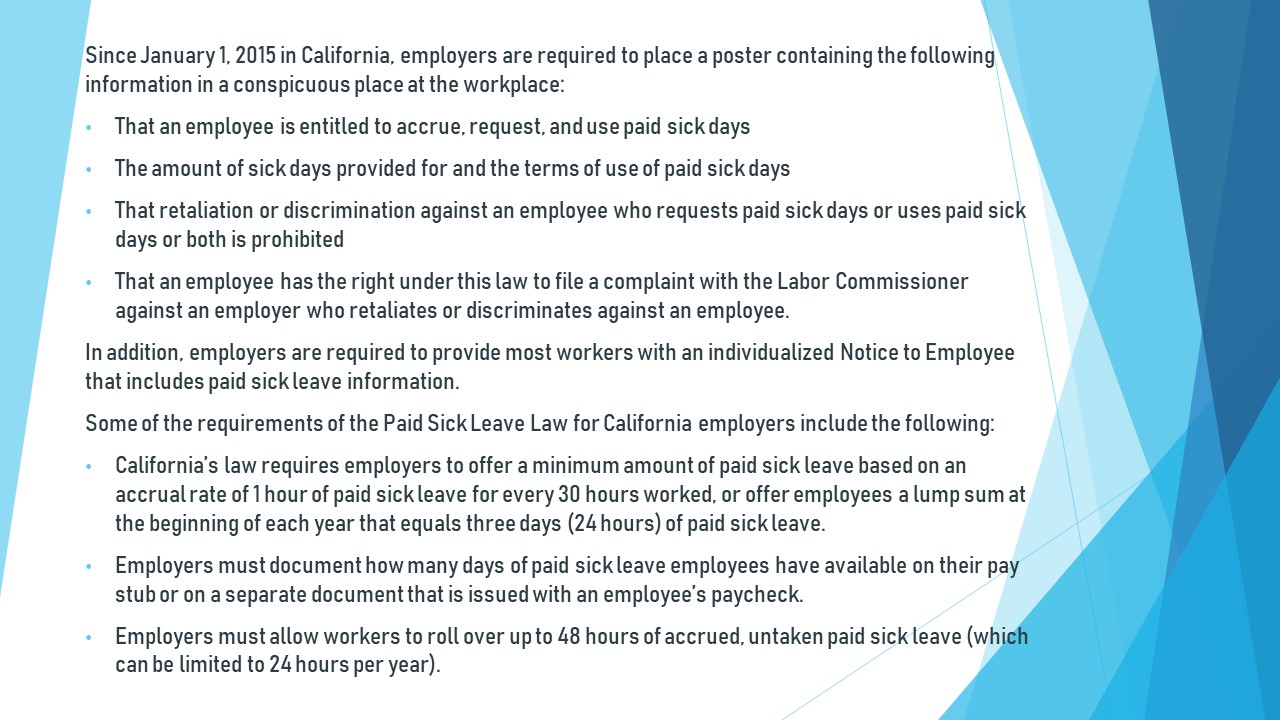 California Employers And Paid Sick Leave